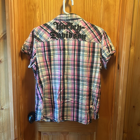 HARLEY DAVIDSON - Pink Plaid Button Shirt - Size: XL - Picture 3 of 7
